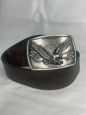 Vintage Lee Jeans Big Eagle Buckle Genuine Leather Belt Size 34 Brown Patriot